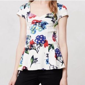 Anthropologie Postmark Floral Mignon Peplum Blouse Cotton Blend